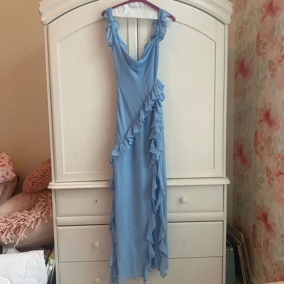 House of CB Ariela Soft Blue Ruffle Maxi Dress